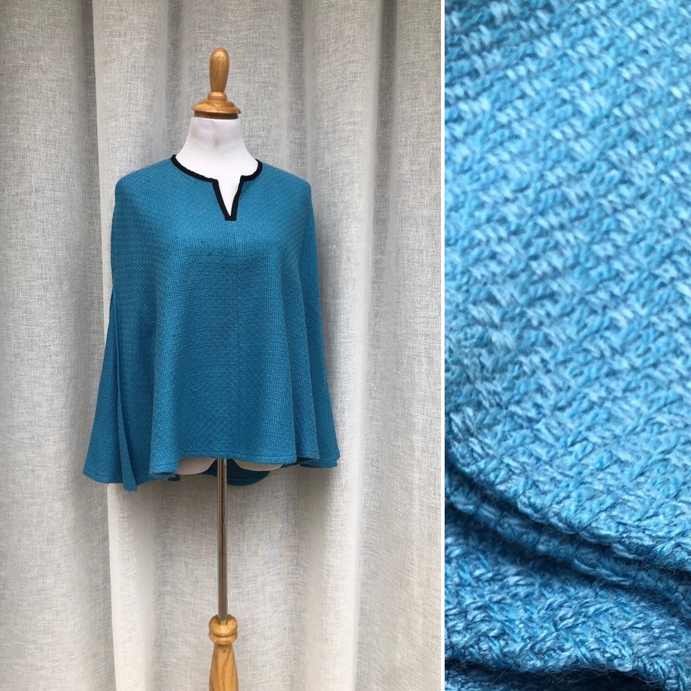 Vintage dove blue with black trim  acrylic poncho cape